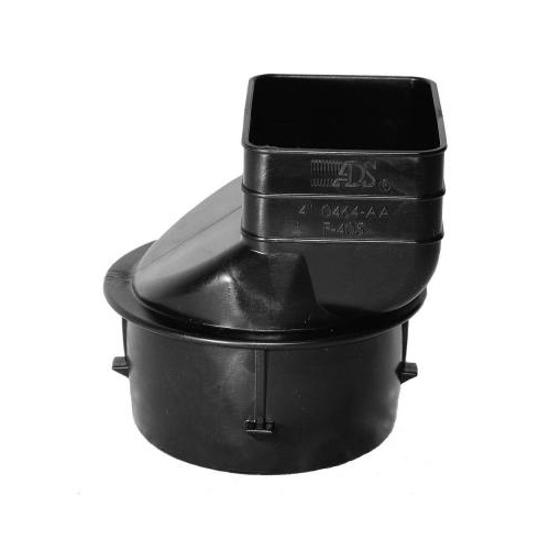 Downspout Adapter, 4 x 3-1/4 x 2-1/2 in Connection, Pipe End, Polyethylene, Black