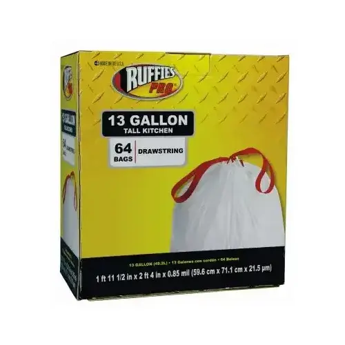 Ruffies 1836207 Drawstring Kitchen Bags - 13 Gallons - - White pack of 64