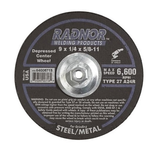 Radnor Depressed Center Cut-Off Wheel Type 27 - 9 x 1/8 x 5/8 - 11