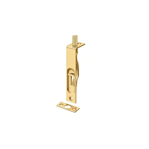 4" Length Flush Door Bolt Square Corner Lifetime Polished Brass