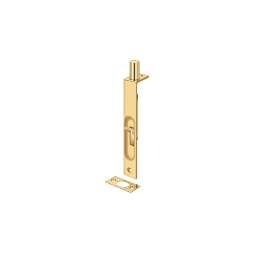 6" Length Flush Door Bolt Square Corner Lifetime Polished Brass