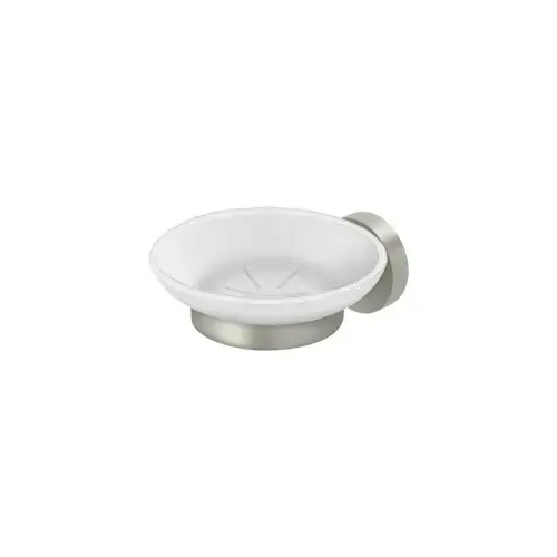 Deltana BBS2012-15 4-3/8" Diameter Sobe Series Frosted Glass Soap Dish With Mount Satin Nickel