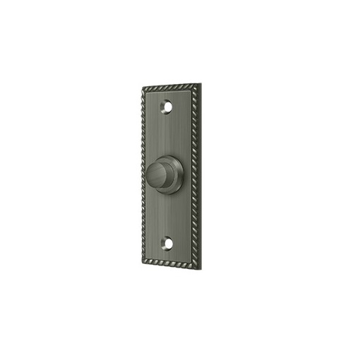 Bell Button, Rectangular with Rope Pattern in Antique Nickel