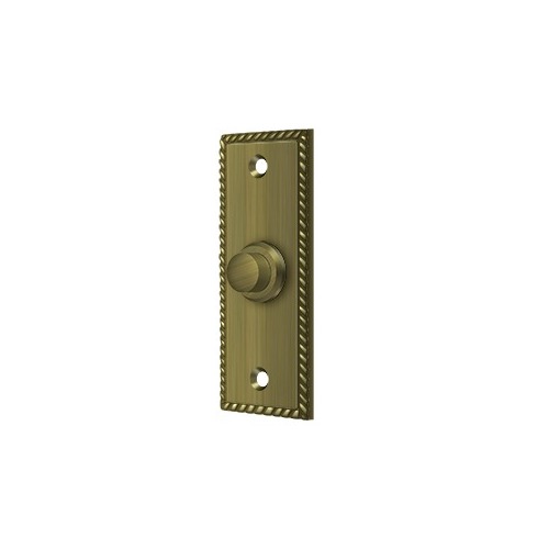 Bell Button, Rectangular with Rope Pattern in Antique Brass