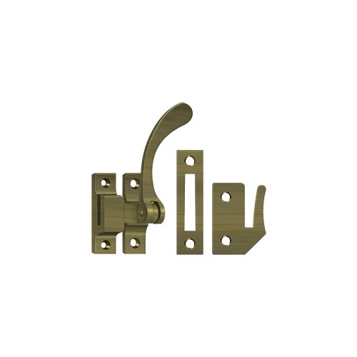 Window Lock, Casement Fastener, Reversible, 4-1/2" in Antique Brass