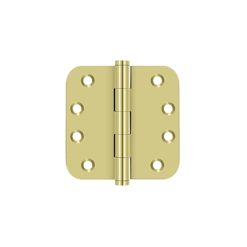 4" Height X 5/8" Radius Residential Solid Brass Mortise Hinge Plain Bearing W/Radius Corner Polished Brass Pair