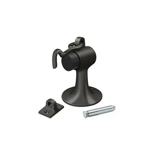 3-3/4" Height Floor Mount Door Stop With Rubber Bumper With Hook & Eye Oil Rubbed Bronze