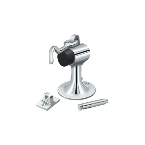 3-3/4" Height Floor Mount Door Stop With Rubber Bumper With Hook & Eye Polished Chrome