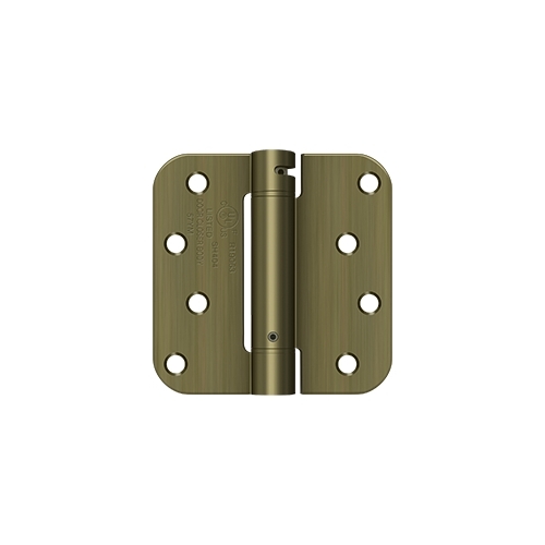 Deltana DSH4R55 4" x 4" x 5/8" Spring Hinge, UL Listed in Antique Brass