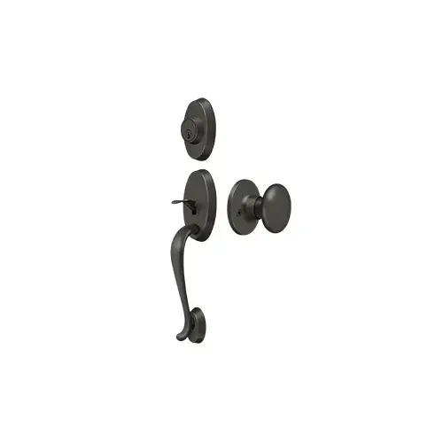 Port Royal Riversdale Handleset With Flat Round Knob Entry Oil Rubbed Bronze