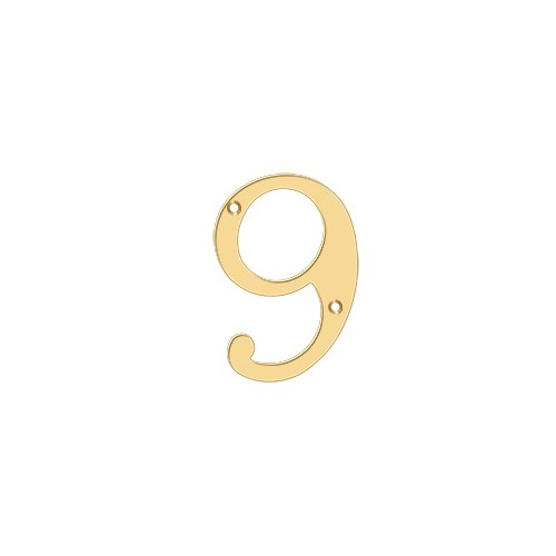 4" Height Residential House Number Number 9 Lifetime Polished Brass