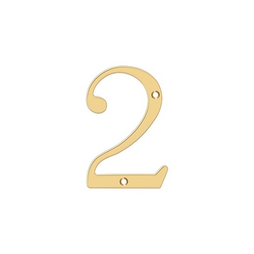 6" Height Residential House Number Number 2 Lifetime Polished Brass - pack of 10