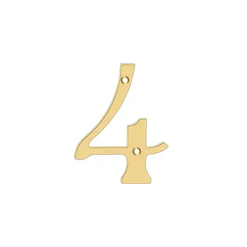 6" Height Residential House Number Number 4 Lifetime Polished Brass