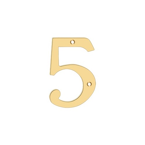 6" Height Residential House Number Number 5 Lifetime Polished Brass