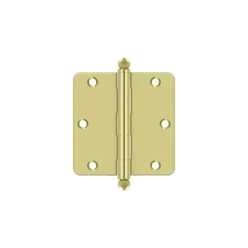 3-1/2" x 3-1/2" x 1/4" Radius Hinge, w/ Ball Tips in Polished Brass Pair