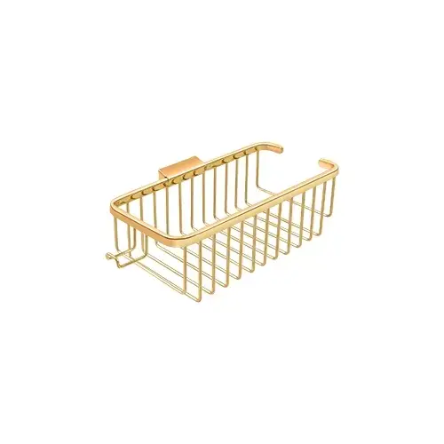 10-3/8" Length Rectangular Bathroom Wire Shower Basket Deep W/Hook Lifetime Polished Brass