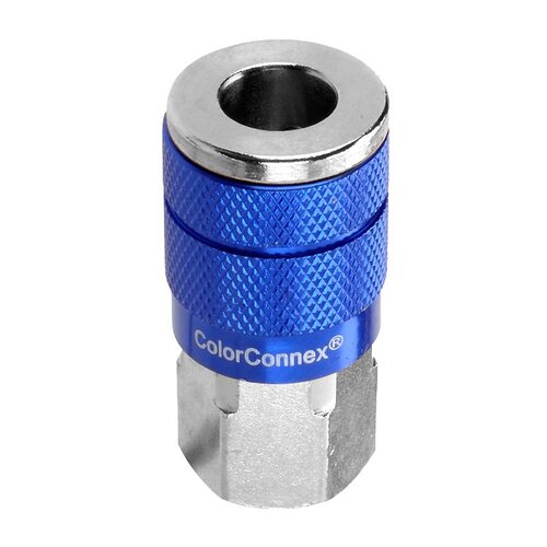 Automotive Interchange Coupler, 1/4 in, FNPT, Aluminum/Steel, Zinc, Blue