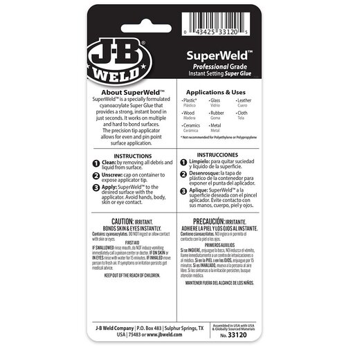 J-B Weld 33120H SuperWeld Instant Adhesive, Liquid, Clear, 20 g