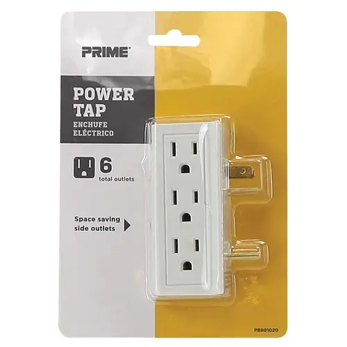 Prime PB801020 Wire & Cable White 15A 6-Outlet Space Saver Power Tap