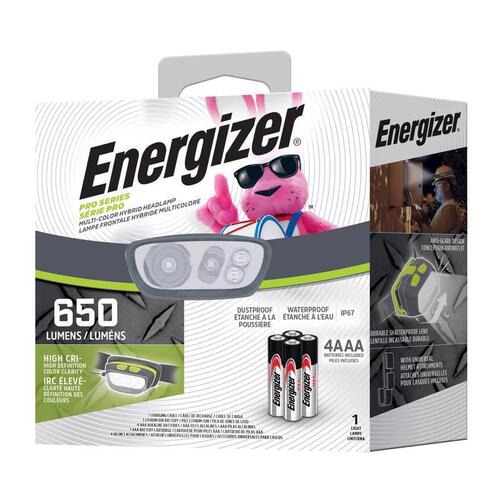 Energizer ENY38A42P Head Lamp Pro Series 650 lm Gray/Green LED AAA Battery Gray/Green