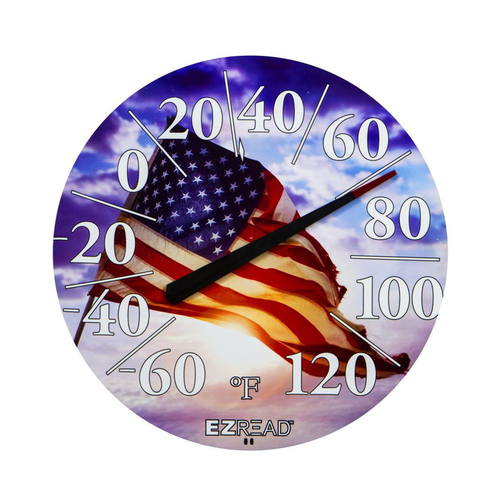 HEADWIND CONSUMER PRODUCTS 840-1221 Dial Thermometer EZ Read USA Flag Plastic Multicolored 12.5" Multicolored