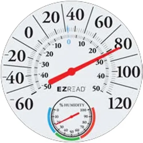 Dial Thermometer EZ Read Humidity Plastic White 12.5" White