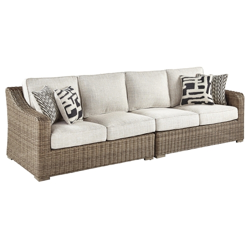 Signature Design by Ashley P791-854 Loveseat Beachcroft Brown Aluminum Frame Relaxer Beige