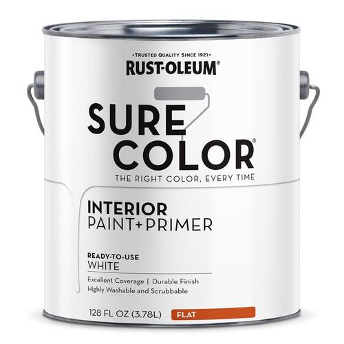 Sure Color Series Wall Paint, Flat, White, 1 gal Can