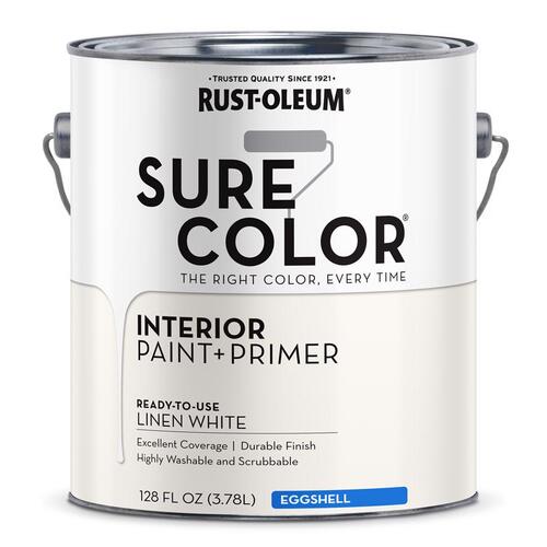 Sure Color Series Wall Paint, Eggshell, Linen White, 1 gal Can