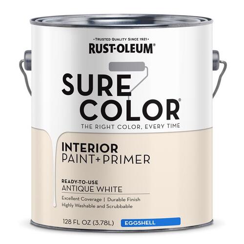 Sure Color Series Wall Paint, Eggshell, Antique White, 1 gal Can