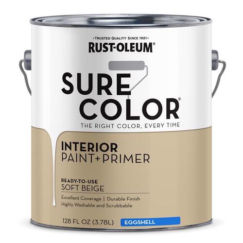 Sure Color Series Wall Paint, Eggshell, Soft Beige, 1 gal Can - pack of 2