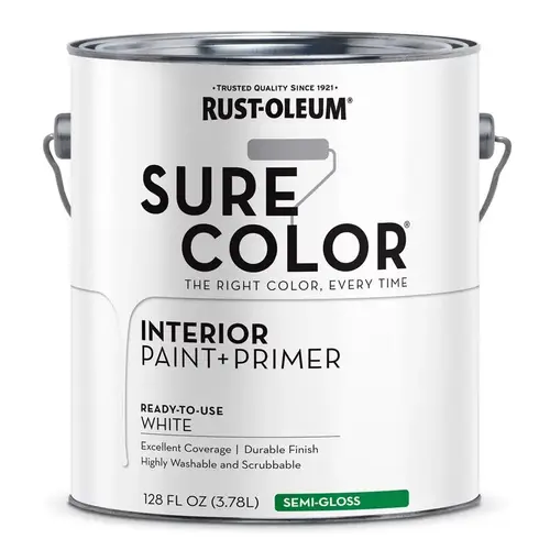 Sure Color Series Wall Paint, Semi-Gloss, White, 1 gal Can - pack of 2