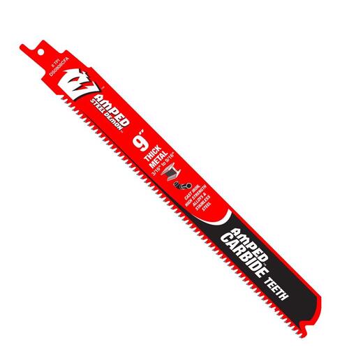 Steel Demon Amped Reciprocating Saw Blade, 1 in W, 9 in L, 8 TPI, Carbide Cutting Edge Red