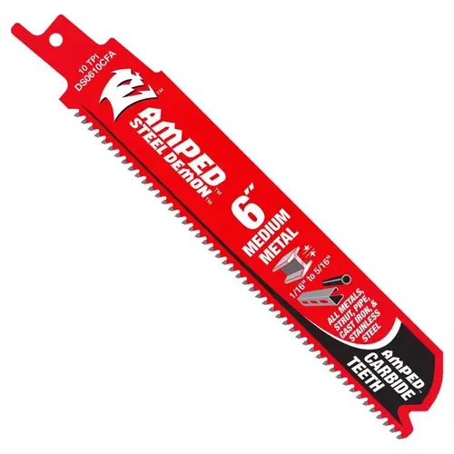 Freud DS0610CFA Reciprocating Saw Blade Demo Demon Amped 6" Carbide Tipped Medium Metal 10 TPI Red