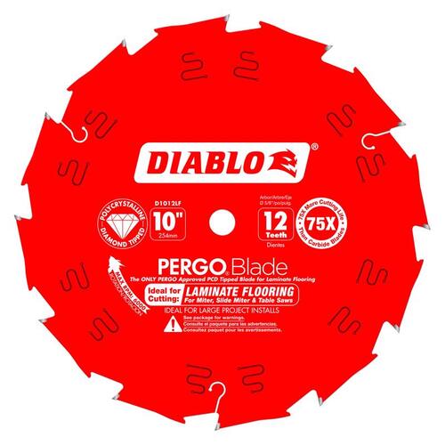 Diablo D1012LF Circular Saw Blade, 10 in Dia, 5/8 in Arbor, 12-Teeth, Polycrystalline Diamond Cutting Edge