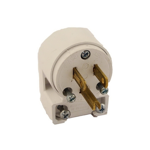 Leviton 020-515AN-00W Plug Commercial PVC Angle Blade 5-15P 18-12 AWG 2 Pole 3 Wire Carded White
