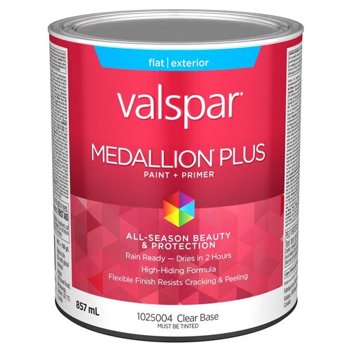 Medallion Plus 029.1025004.005 Exterior Paint and Primer, Acrylic, Flat, Clear, 1 qt, 400 sq-ft/gal Coverage Area