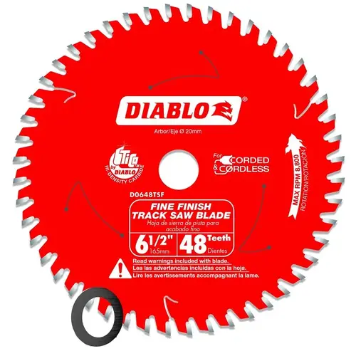 Track Saw Blade, 6-1/2 in Dia, 20 mm Arbor, 48-Teeth, Carbide Cutting Edge Perma Shield