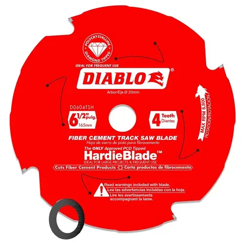 Track Saw Blade, 6-1/2 in Dia, 20 mm Arbor, 4-Teeth, Polycrystalline Diamond Cutting Edge