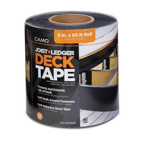 Camo 375060 0 Deck Tape, 65 ft L, 6 in W, Polypropylene Backing, Black