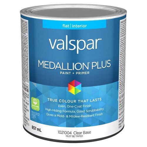 Medallion Plus 029.1021004.005 Interior Paint and Primer, Acrylic, Flat, Clear, 1 qt, 37 sq-m Coverage Area