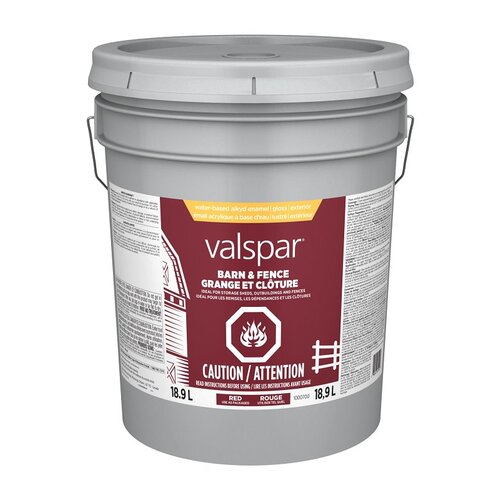 Valspar 029.1000700.008 Barn and Fence Exterior Self-Priming Paint, Water, Gloss, Red, 5 gal