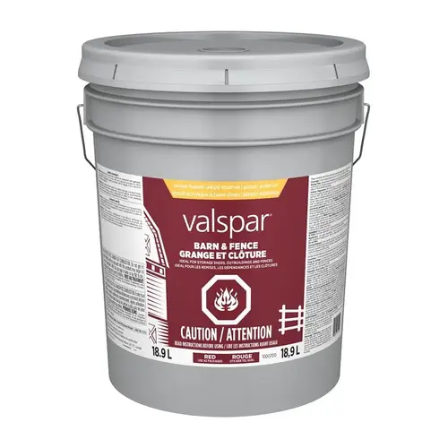 Barn and Fence Exterior Self-Priming Paint, Water, Gloss, Red, 5 gal