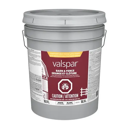 Barn and Fence Exterior Self-Priming Paint, Water, Gloss, White, 5 gal