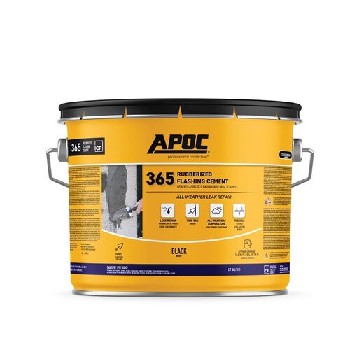 APOC AP-3653 ETERNA-FLASH Series All-Weather Rubberized Flashing Cement, Black, Liquid Paste, 3 gal