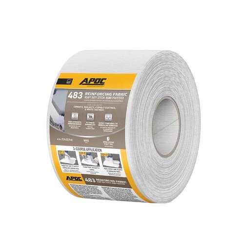 APOC AP-4834-75-12 AP-4834 Series Reinforcing Fabric, 75 ft L, 4 in W, Polyester, White