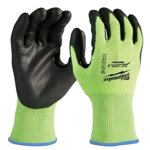 Large High Visibility Level 2 Cut Resistant Polyurethane Dipped Work Gloves Yellow