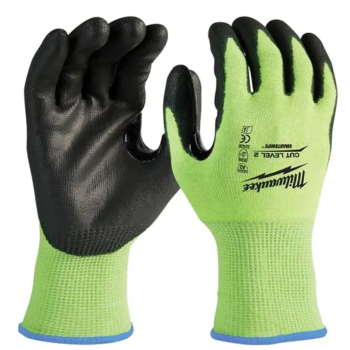 X-Large High-Visibility Cut 2 Resistant Polyurethane Dipped Work Gloves Yellow