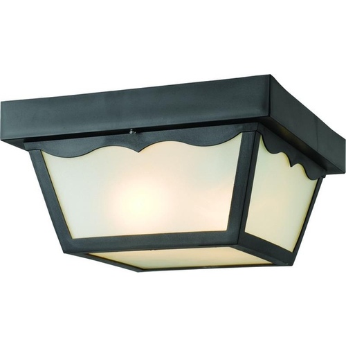 Outdoor Porch Ceiling Light 10-1/2" Two Bulbs Black