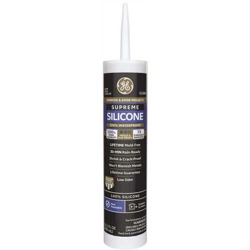 GE 2733743 Paintable Supreme Silicone Caulk 9.5 oz Kitchen and bath Sealant White - pack of 12